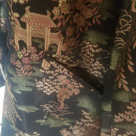 SOLD****Vintage Oriental Black Shiny Jacket Top L - Picture 5 of 8